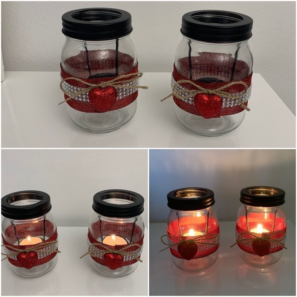 Valentines Day Set of 2 Handmade Mason Jar Tea Candle